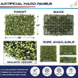 Windscreen4less 15 Packs 18"x12" Artificial Plant Panels with Hard Back Faux Greenery Grass Wall Panel Decoration for Outdoor Indoor Garden Backyard