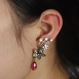 Yheakne Vintage Red Ruby Earrings Crystal Flower Earrings Drop Ruby Dangle Earrings CZ Rhinestone Ear Climber Earrings Jewellery for Women and Girls, Zinc