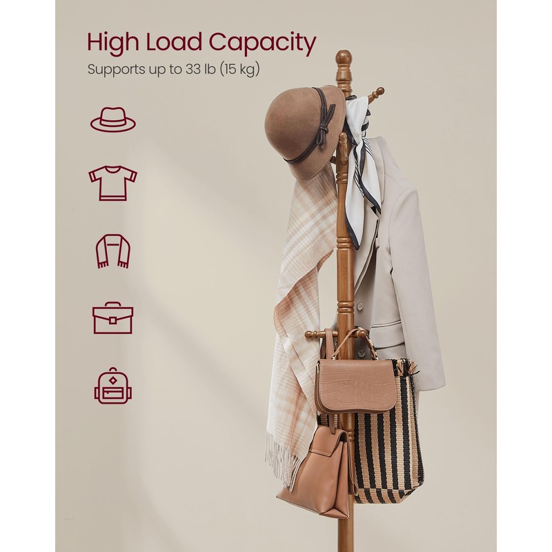 VASAGLE Solid Wood Coat Rack and Stand, Free Standing Hall