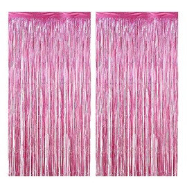 Haobase 2 Pack 3.28 Ft x 6.56 Ft Tinsel Foil Fringe Curtains, Metallic Foil Curtains, Party Photo Backdrop for Wedding, Birthday Party, Baby Shower, Graduation Decorations