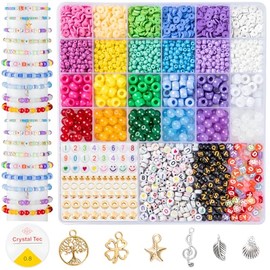 Taybonds Friendship Bracelet Making Kit- 24 Colors Beads Kit for Bracelets with Clay Beads, 4mm Seed Beads, Pony Beads, 8mm Glass Beads, Letter Beads and Charms, Jewelry Making Kit Gift for Girls 6-12