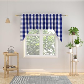 NATUS WEAVER Swags for Kitchen Window Curtain Valance 1 Panel Buffalo Check Swag Classic Country Farmhouse Window Curtain - Navy Blue & White, W 54" x L 36" with a 16" Center Drop