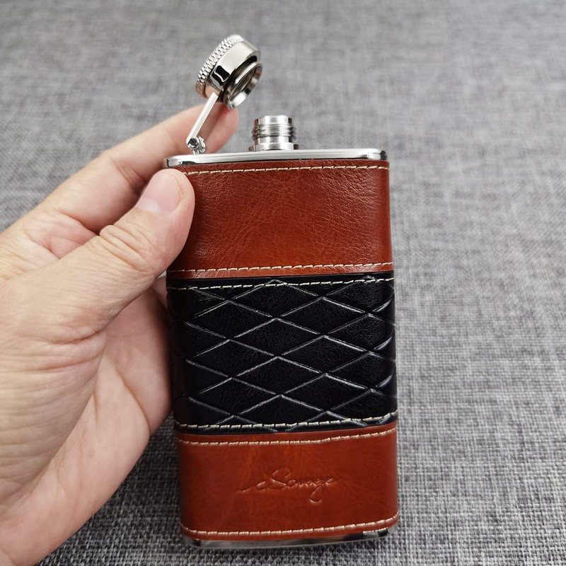 iSavage 4oz Leather Wrapped Hip Flask-YM156