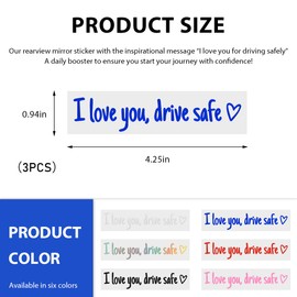 Wevdn 3 PCS I Love You Drive Safe Sticker, Funny Waterproof Car Rearview Mirror Decal with Heart, Self Affirmations Sticker with Drive Safe Letters for Car Window Bumper Women Gift (Blue)