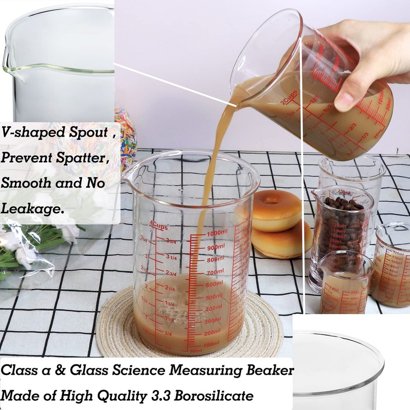 High Borosilicate Glass Measuring Cup Set-V-Shaped Spout，Includes 250ml(8OZ), 500ml(16OZ), and