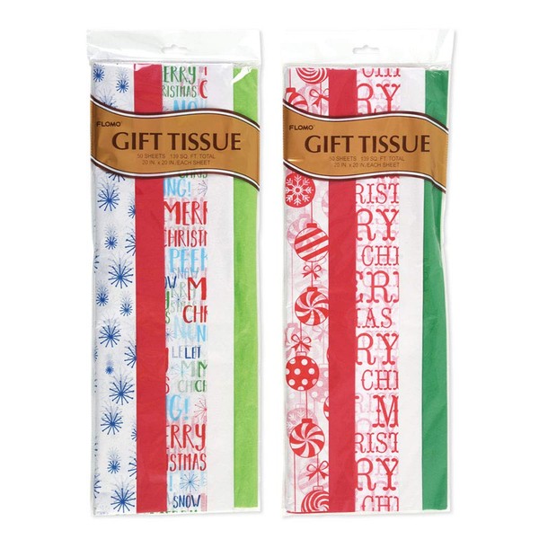 FLOMO 2347557 50 Count Christmas Whimsy Printed Metallic Tissue, Pack