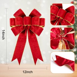 Utehilly 3pcs Large Christmas Bows Velvet Red Bows Holiday Red Christmas Bows Decorations for Wreath Velvet Bows Decor for Christmas Tree Topper, Front Door, Outdoor(14 * 12 inch)