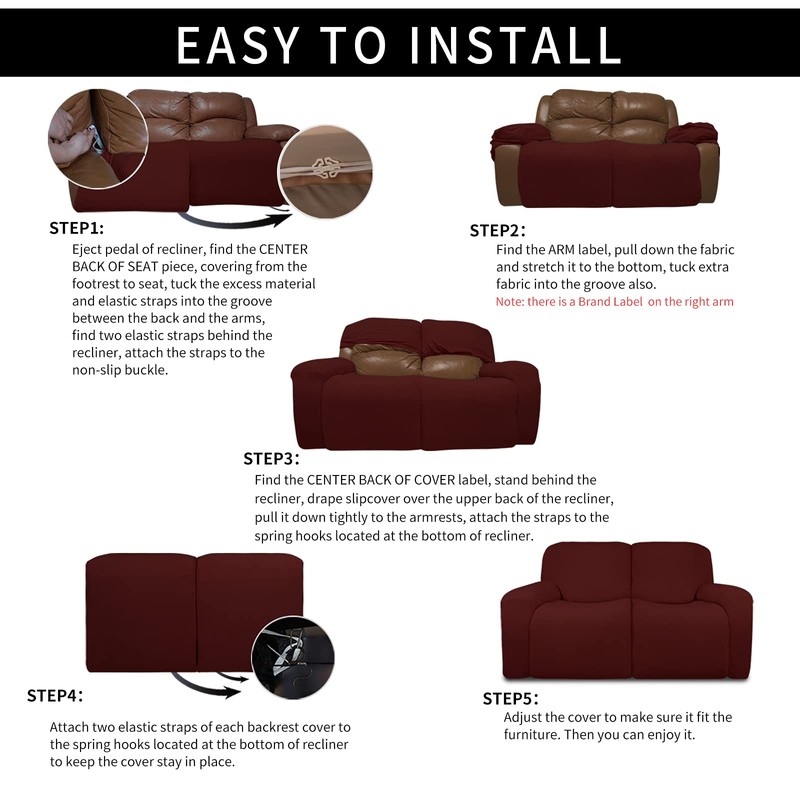 Easy-Going 100% Dual Waterproof Recliner Loveseat Cover, 6-Pieces Stretch Relining