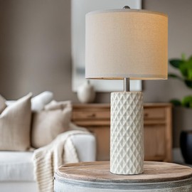 USumkky 26" Tall Table Lamp for Living Room -Vintage White Lamps Set of 2 Modern Ceramic Lamps for Night Stands, Bedside Lamp for End Tables, Nightstand Lamps for Bedroom