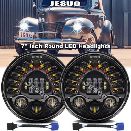 JESUO For Ford Deluxe 1939-1951 7" Inch Round LED Headlights Pair