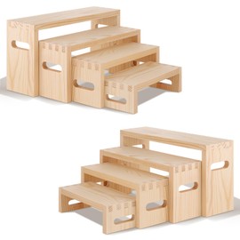 Luqvzxv 8 Pcs Wood Risers Display Stands, 2 Set Wooden Risers for Table Display, 4 Tier Rectangular Riser Display Stand Wooden for Cupcake, Desserts, Perfume, Collections, Jewelry Showcase (Nature)