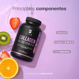 Colágeno Hidrolizado Tipo I, II, III, V y X | 200 Cápsulas 1000 mg por porción | Adicionado con Vitamina C y Ácido Hialurónico. Collagen Blend I, II, 