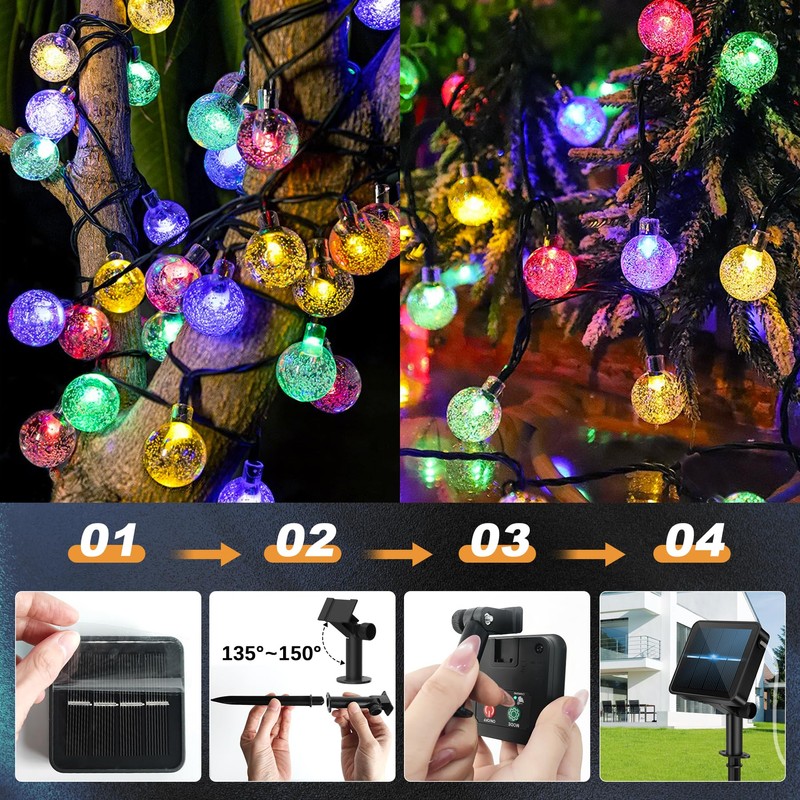 60LED 6M/20FT Solar Lights Outdoor Garden - 8 Modes &
