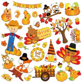 ​GreenPine 30 Pieces Thanksgiving Thick Gel Clings Fall Window Gel Clings Decals Stickers for Kids, Toddlers and Adults Home Airplane Classroom Nursery Party Supplies Decorations Removable and