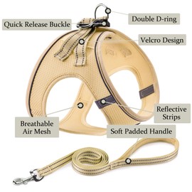 Dog Harness with Leash Set, No Pull Adjustable Reflective Step-in Puppy Pet Vest Harnesses for Small Medium Large Dogs and Cats,Beige M