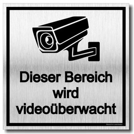 Achtung Videoüberwachung Sign, UV Print, 12 x 12 cm, 3 mm Aluminium Composite, Made in Germany, Item No. 2111
