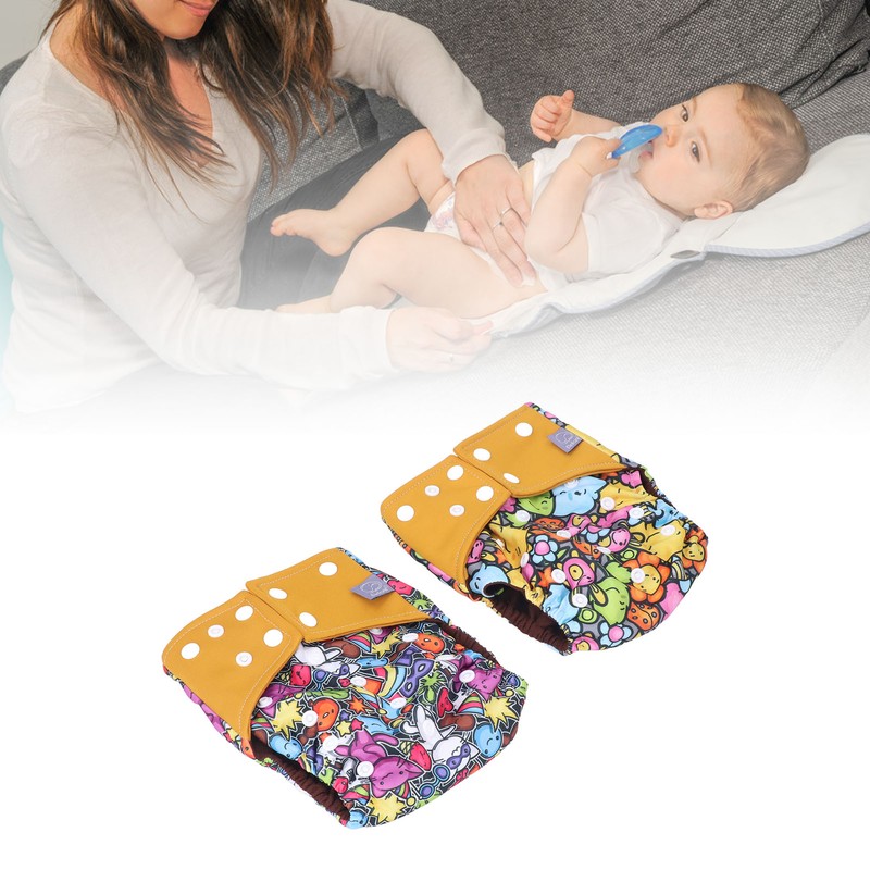 2pcs Cloth Diapers 6 Layer Structure Washable Reusable Elastic Waistband