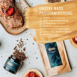 Hennes Finest Kampot "Bass" Pepper Mix - Fermented Kampot Pepper (Red & Green), Black Kampot Pepper & Long Red Pepper, Great Mix of High-Quality Peppercorns (Coarsely Ground), 100 g