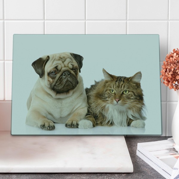 Ambesonne Animal Cutting Board, Fluffy Playful Pets Sitting next to