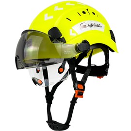 SAFEBUILDER Safety Helmet Hard Hat with Visor Clear & Tinted Adjustable Vented ABS Work Helmet 6-Point Suspension ANSI Z89.1 Approved for Industrial (Fluorescent Yellow Hat with Clear & Tinted Visor)