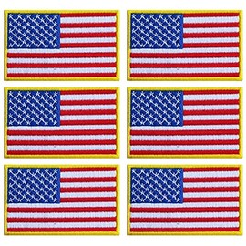 Graphic Dust Pack 6, 3x2 Inches, US USA United States of America Flag Embroidered Iron On Patch Applique American Army Military Uniform Costume Yellow Red Blue