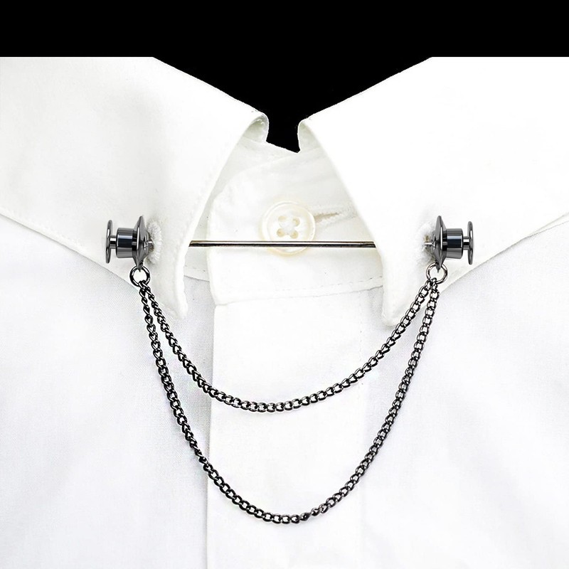 ViVDuo Men's Tie Pins Shirt Collar Pin with Double Chains