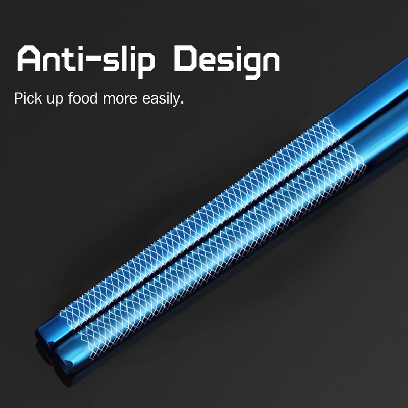 TiiCoo Reusable Titanium Plated Stainless Steel Chopsticks with Holder, Dishwasher