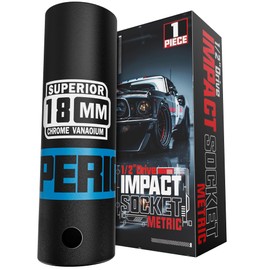 Aiourx 1/2" Drive Impact Socket, 18 mm Deep Socket, Metric, 6 Point, CR-V, for Car Repair, Loosen The Fastening Nut