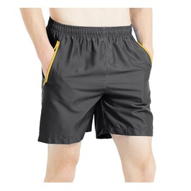 MADHERO Mens Swim Shorts with Mesh Liner Summer Bathing Suit Zipper Pockets,Black & Orange,Size S