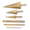 3Pcs Step Drill Bit Hex Shank Straight Grooved HSS Ti