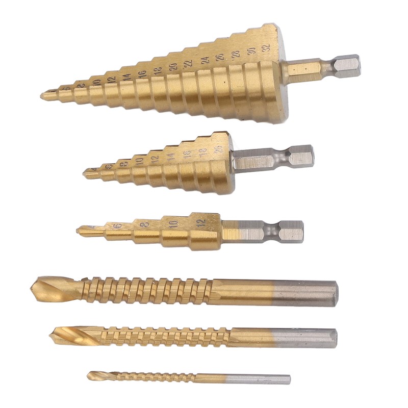 3Pcs Step Drill Bit Hex Shank Straight Grooved HSS Ti