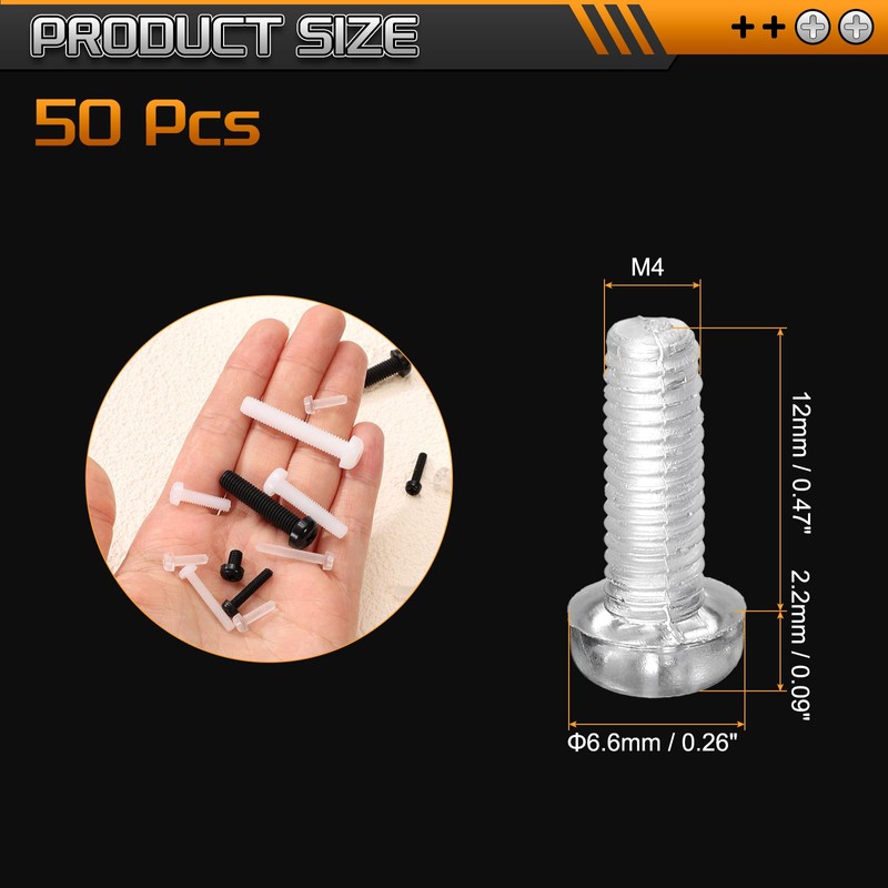 sourcing map 50Pcs M4x12mm Threaded Nylon Phillips Cross Pan Head