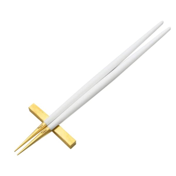 Cutipol GOA White x Gold Chopsticks + Chopsticks Rest Set,