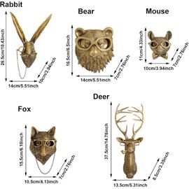 KENANLAN Animal Heads Wall Decor, Faux Deer Head Resin Animal Sculptures Art Decor, Bronzed Resin Animal Hanging Sculpture for Living Room Bedroom Kitchen Gift