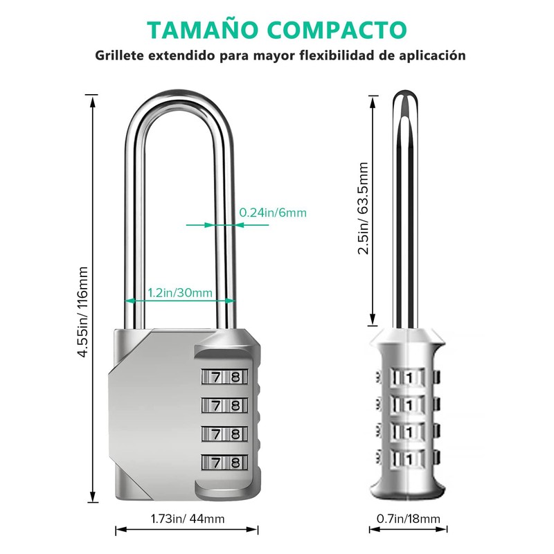 Candados,2 Pack Candado para Locker, Candado de Combinación Reajustable Impermeable
