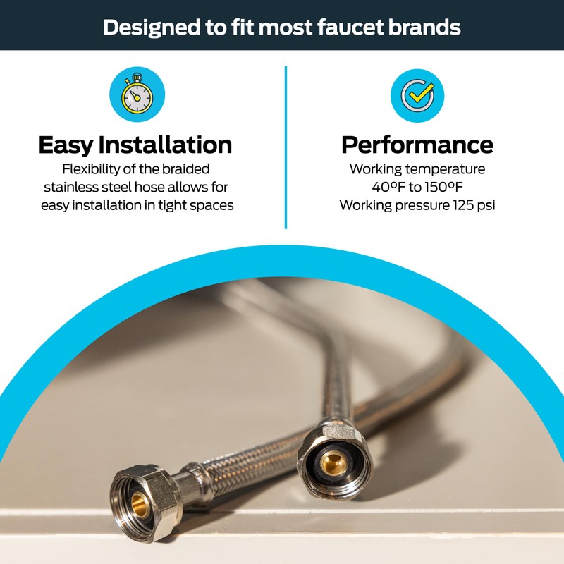 Eastman 36 Inch Steel-Flex Faucet Connector, Braided Stainless Steel Supply