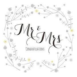 Claire Giles Greeting Cards, Wedding Card, Mr & Mrs Congratulations on Wedding Greeting Card, Floral design