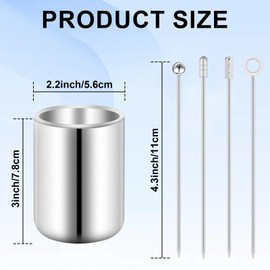 Cocktail Picks 16Pcs Stainless Steel Martini Picks Reusable Drink Stick with Storage Cup Appetizers Skewers Set for Sandwiches BBQ Snacks Cocktails Olives Fruits 4.25 inch