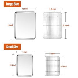 P&P CHEF Baking Sheet and Rack Set, 4 PACK (2 Sheets + 2 Racks), 2 Sizes Stainless Steel Baking Pans Cookie Sheets with Cooling Racks for Cooking & Roasting, Oven & Dishwasher Safe, Non-toxic