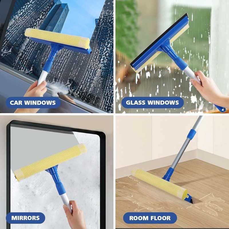 Professional 2-in-1 Window Squeegee with Telescopic Stainless Steel Handle (13.3"-18.9")