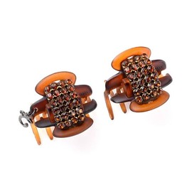 Complex Biz Double Crystal Mesh Whip Clips 2pcs Set (Light Brown) Hair Clips Hair Accessories Hair Clips Mini Small Tight