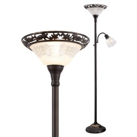 Floor Lamps for Living Room, 70" Floor Lamp Standing Torchiere Lamp with Etched Glass Shade, Metal Pole & Heavy Base, Vintage Tall Corner Lamp Decor for Bedroom, Living Room, Office. No Bulbs (2 Head)