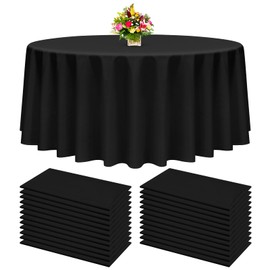 YMHPRIDE 24 Pack Premium Plastic Tablecloth - 120 Inch Round Disposable Tablecloth for Parties Black Round Tablecloth Disposable Table Cloths Plastic Table Cover for Wedding, Picnics, Formal Events