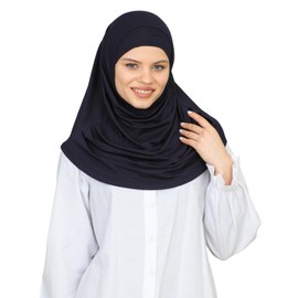 Prien Chic Ready To Wear Hijab For Women, Muslim Long Turban Undercap Set, Instant Scarf, Prayer Clothes For Girls, Abaya (Navy Blue)