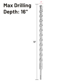 ZKH 1" x18" SDS Plus Rotary Hammer Drill Bit, 4 Cutter Crossed-Tipped, Wide Double Flute, Precise Fast Drilling, 40CR, Carbide Tipped SDS Plus Bit for Brick, Stone, Concrete 1" x16" x18"