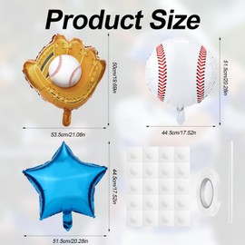 5pcs Baseball Balloons, Multicolored Baseball Glove Balloons Stars Baseball Party Balloons Sports Themed Foil Balloons Decoration for Birthday Boys Girls Backdrops Photo Props