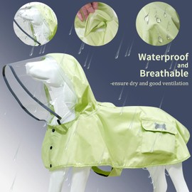 Waterproof Dog Raincoat, Adjustable Reflective Lightweight Pet Rain Clothes with Poncho Hood(XX-Large,Light Green)