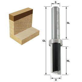 ENT 11700 Flush Cutter HW for Milescraft Prong Template, Shank (S) 8 mm, Diameter (D) 12.7 mm, NL 19 mm, SL 32 mm, GL 55 mm, Z2+1, with Ball Bearing on Shaft