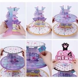 GRULLIN 1PCS Cat Theme 3-Tier Cupcake Stand Tower Holder for Magical Cartoon Cat Birthdays, Baby Showers, School Events