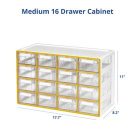 BLUE GINKGO Medium 16 Drawer Storage Organizer Cabinet - Stackable Bead and Craft Storage, Hardware Small Parts Organizer, Teacher Toolbox (Made in Korea) - Yellow